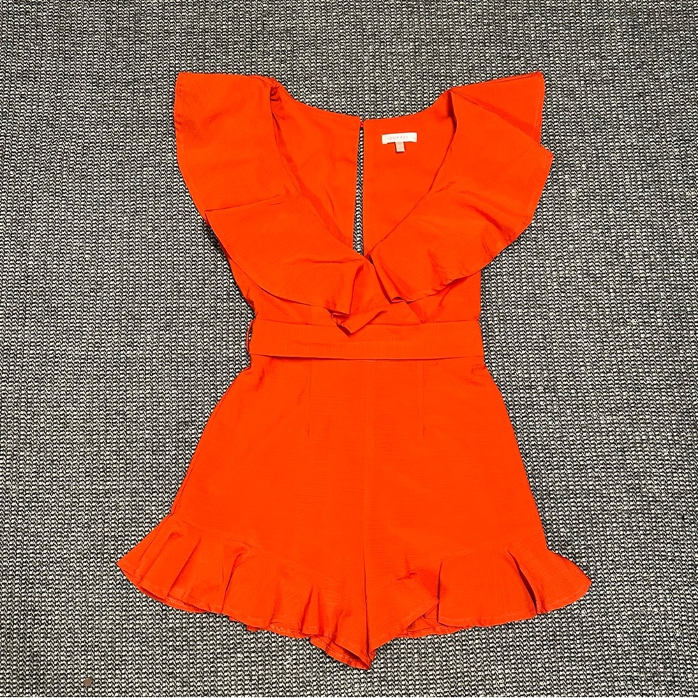 Luxxel Bright Orange Ruffle Romper